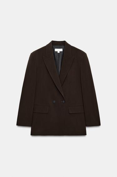 Zara OVERSIZED DOUBLE-BREASTED BLAZER - Brown