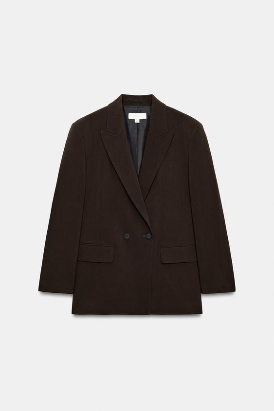 OVERSIZED DOUBLE-BREASTED BLAZER - Brown by Zara - Image 6