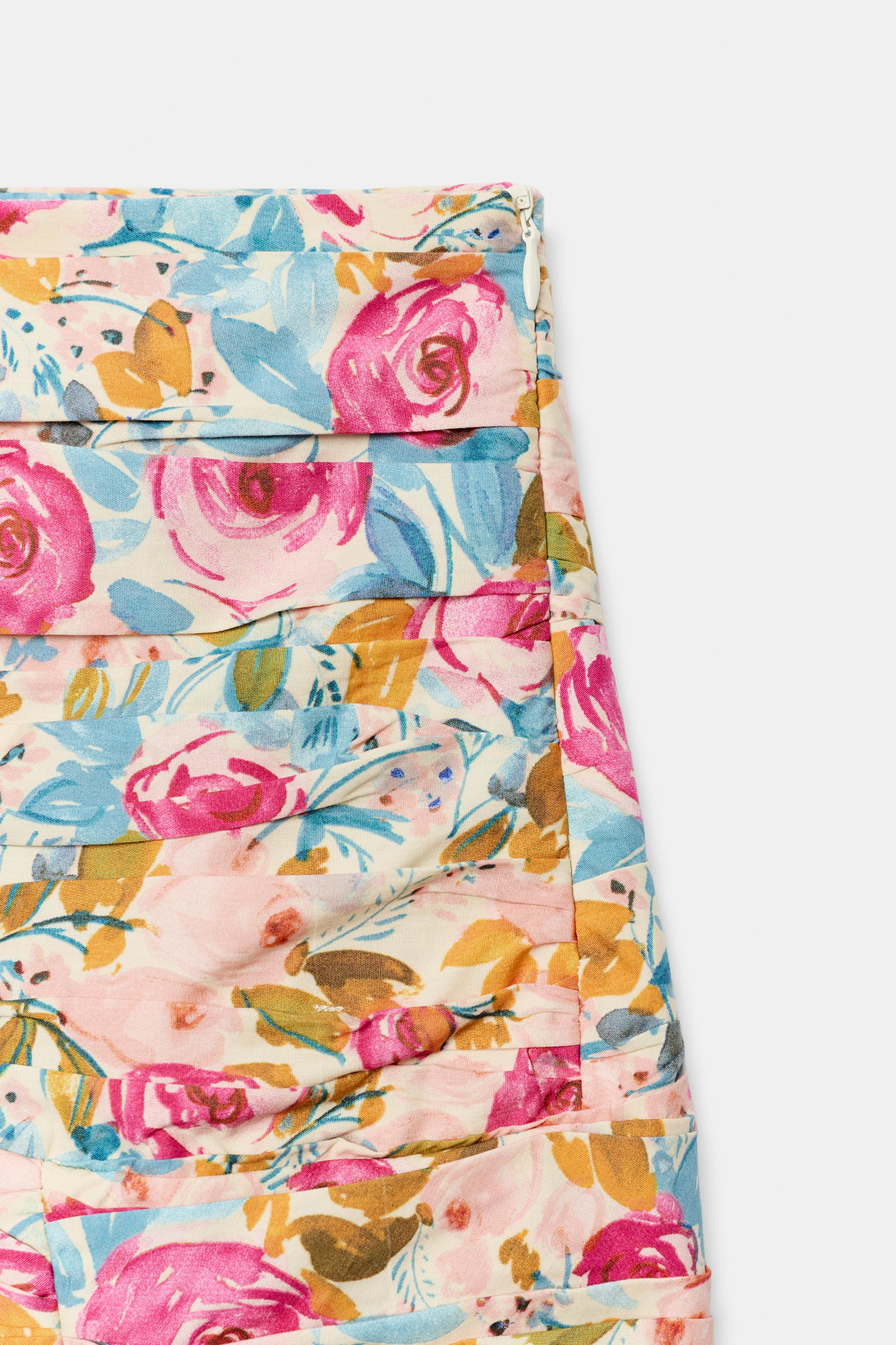 DRAPED FLORAL PRINT MINI SKIRT