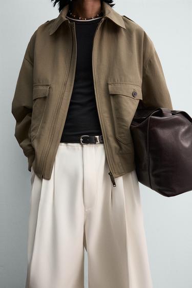 RELAXED FIT VISCOSE-COTTON JACKET - Khaki by Zara - Image 6
