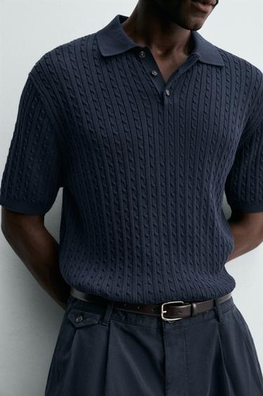 REGULAR FIT TEXTURED KNIT POLO SHIRT - Navy blue by Zara - Image 4
