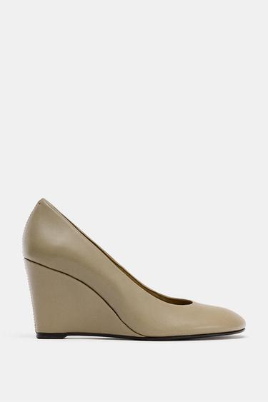 Zara LEATHER WEDGE SHOES - Taupe Gray - Image 0