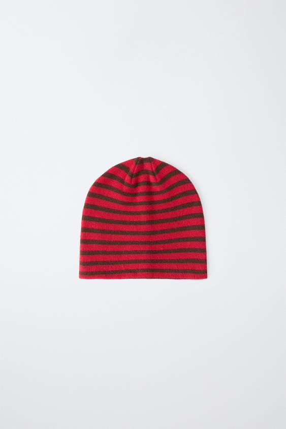 STRIPED KNIT BEANIE - Red by Zara - Image 0
