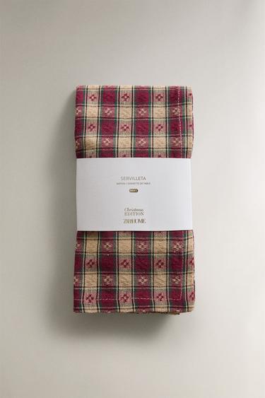 LOT DE SERVIETTES FIL TEINTÉ CARREAUX NOËL (LOT DE 2) - Rouge foncé de Zara - Image 4