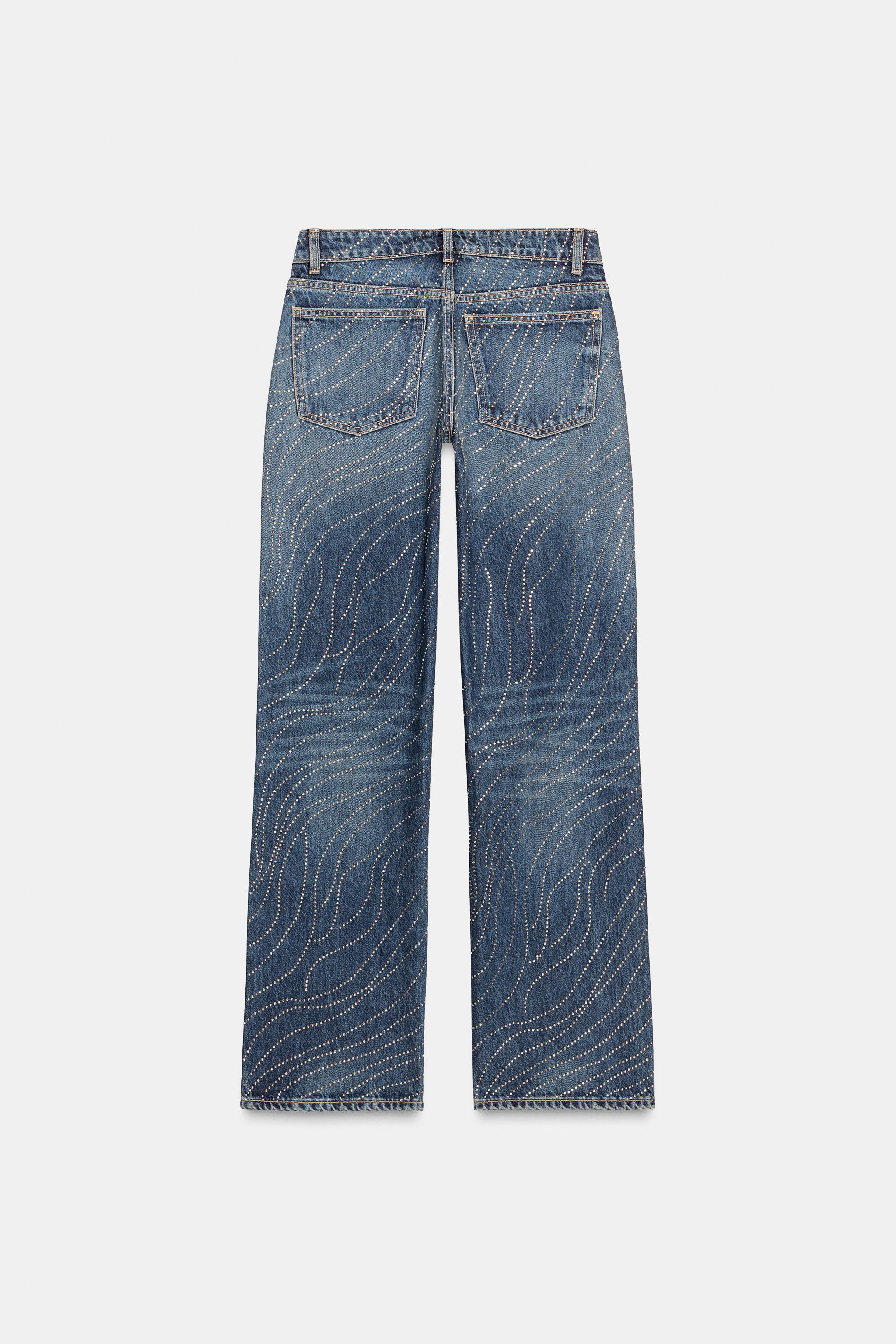 TRF ローライズストラスワイドレッグデニムパンツ - ブルー | ZARA