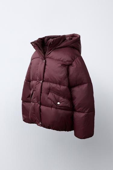 WATER-REPELLENT HOODED PADDED JACKET - Burgundy by Zara