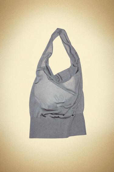 Zara DRAPED NECK KNIT TOP - Blue gray