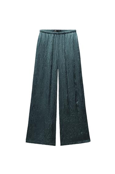 CREASED-EFFECT SATIN TROUSERS