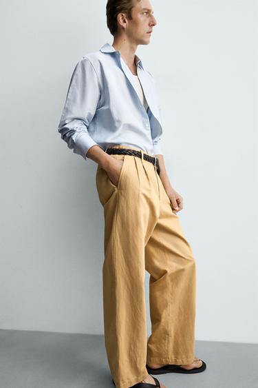 COTTON/LINEN STRAIGHT-LEG CHINO TROUSERS - Beige by Zara - Image 4