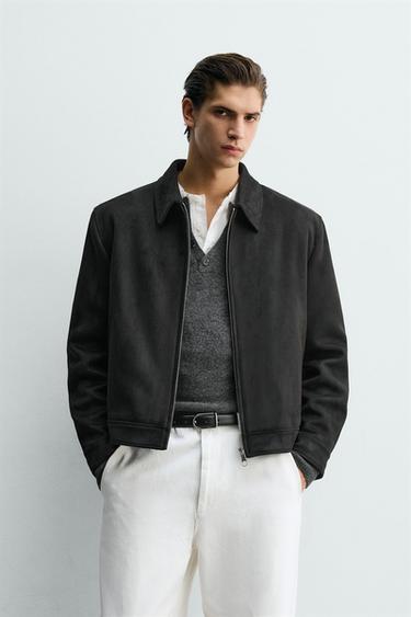 CROPPED FIT FAUX SUEDE JACKET - Black by Zara