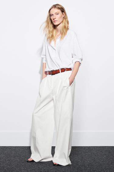 Zara LINEN BLEND HENLEY SHIRT - White