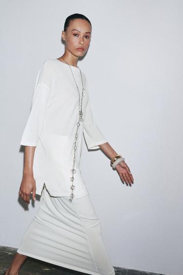 STRAIGHT KNIT SKIRT - Ecru by Zara