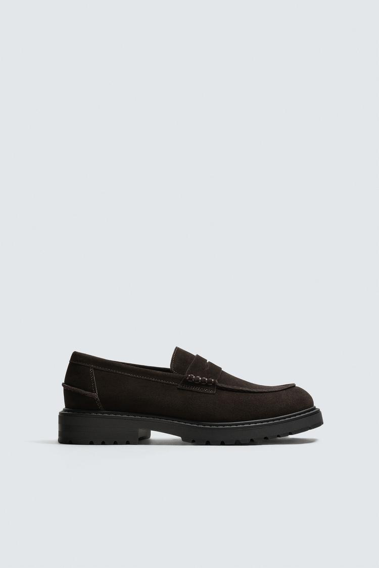 ZARA LEATHER TRACK PENNY LOAFERS