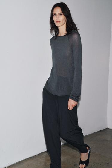 Zara 羊毛長袖 T 恤 - 煤灰色