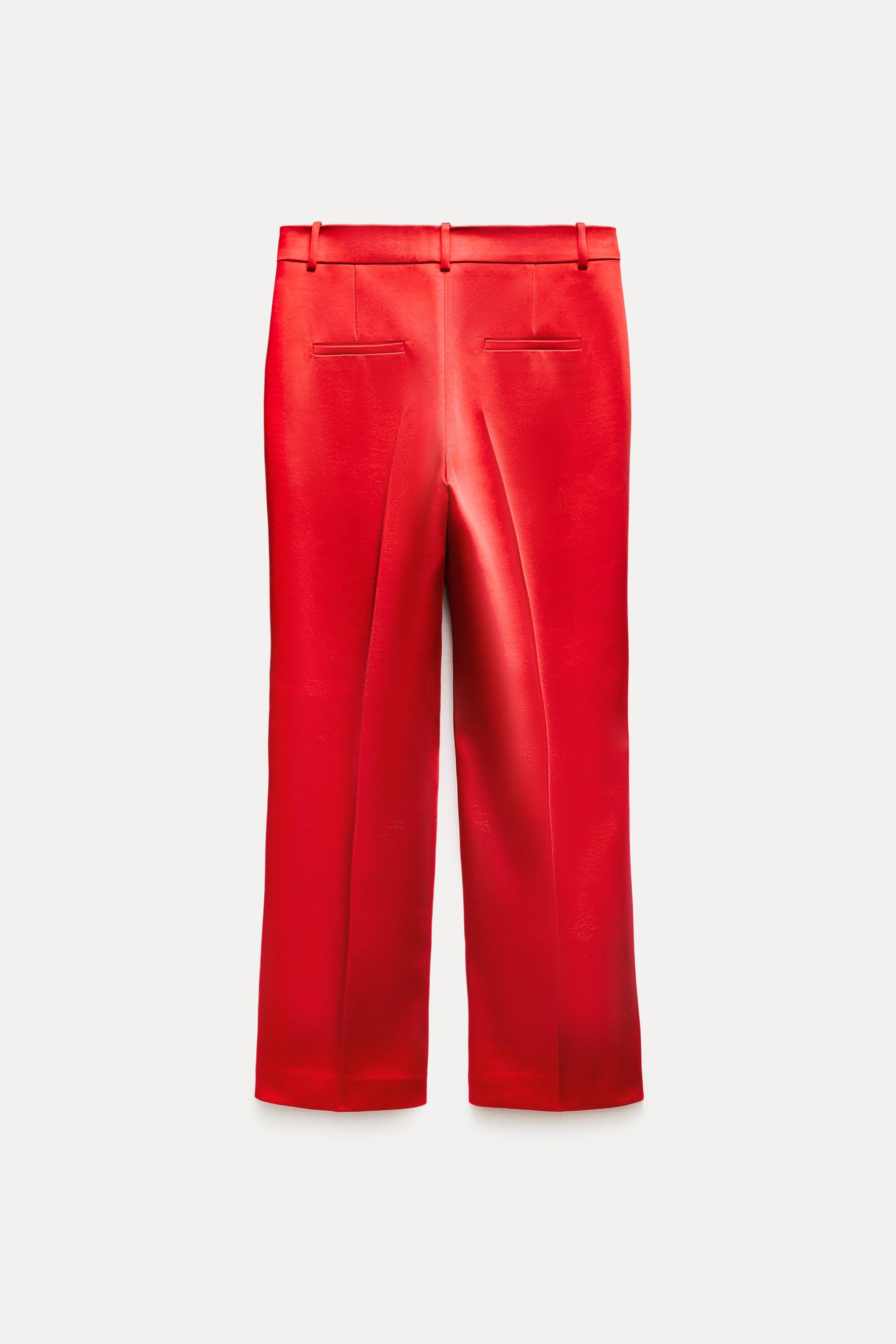 HEAVYWEIGHT SATIN STRAIGHT CUT PANTS ZW COLLECTION - Red
