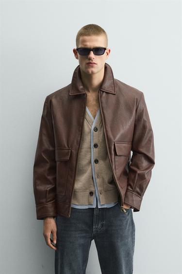 SOBRECAMISA EFECTO PIEL - Marrón de Zara