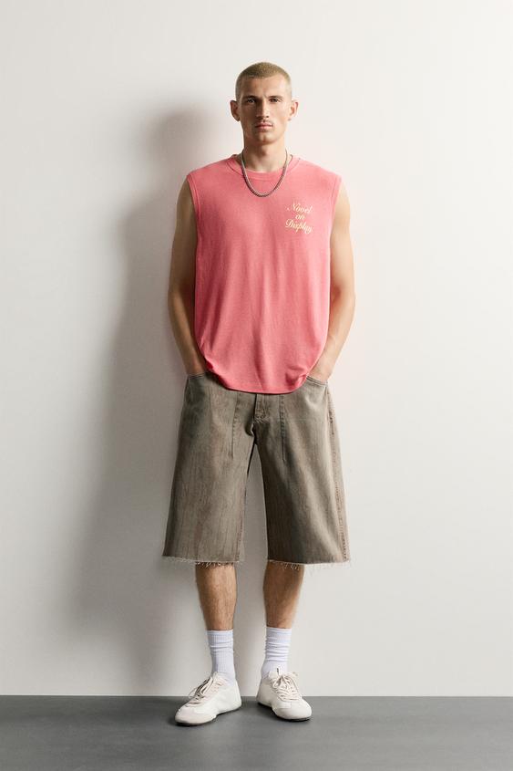 RELAXED FIT TANK TOP WITH PRINTED TEXT - Neon pink by Zara - Image 0