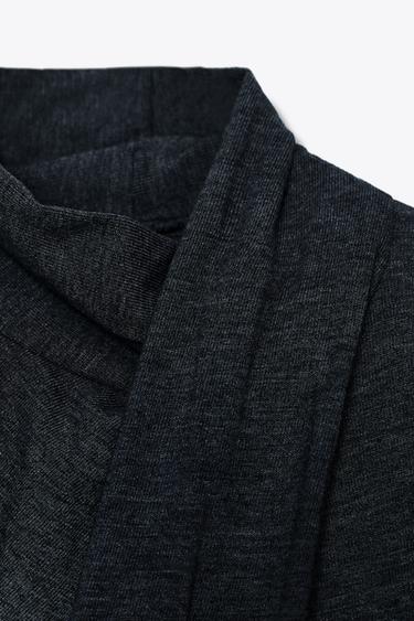 T-SHIRT WITH DRAPED FRONT - Dark grey marl by Zara - Image 6