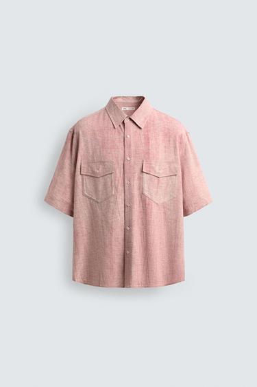 WASHED-EFFECT RELAXED FIT SHIRT - Pastel pink by Zara