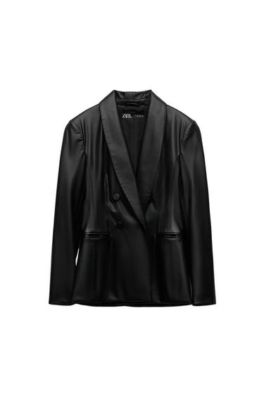 FAUX LEATHER DOUBLE-BREASTED BLAZER