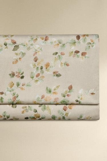 DRAP DE DESSUS SATIN IMPRIMÉ FEUILLES - Beige clair de Zara