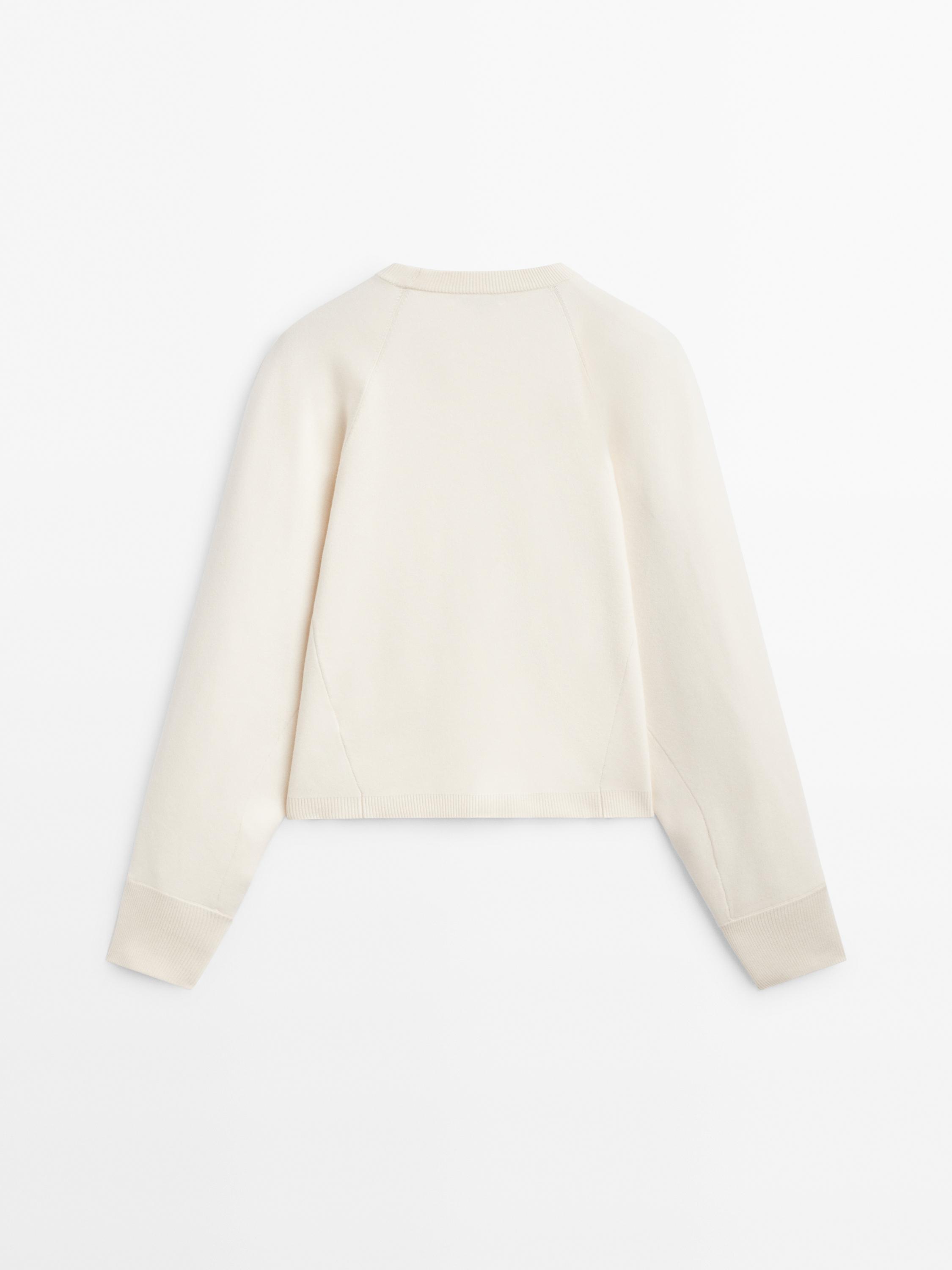 Knit sweatshirt with cropped sleeves - Light ecru | ZARA United States
