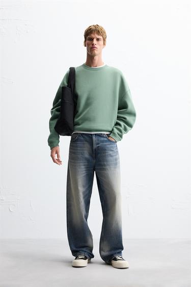 Zara WASHED CREW NECK SWEATSHIRT - Light green - Image 0
