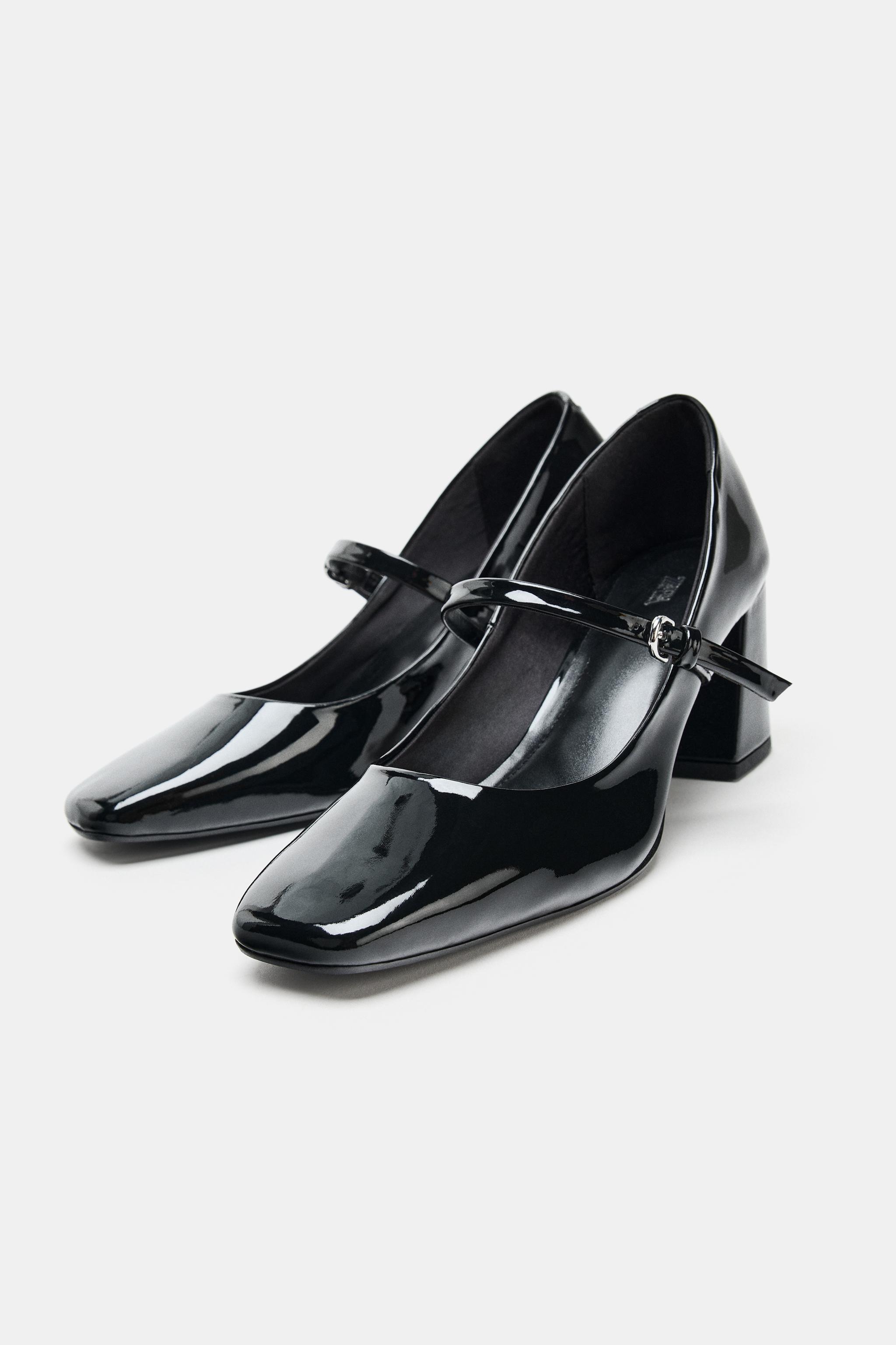 FAUX-PATENT MARY JANES WITH BLOCK HEEL - Black | ZARA India