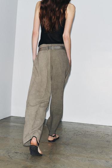 PANTALON À PINCES ZW COLLECTION - Marron clair de Zara - Image 3