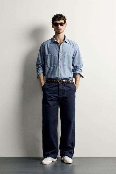 CAMISA REGULAR FIT CHAMBRAY BOLSILLOS - Azul medio de Zara - Imagen 0