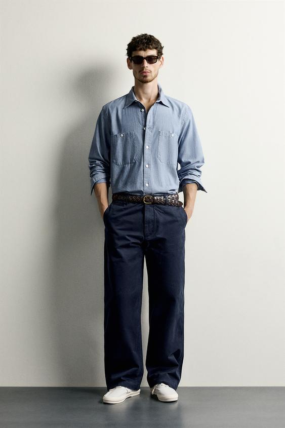 CHAMBRAY REGULAR FIT SHIRT WITH POCKETS - Mid-blue de Zara - Imagen 0