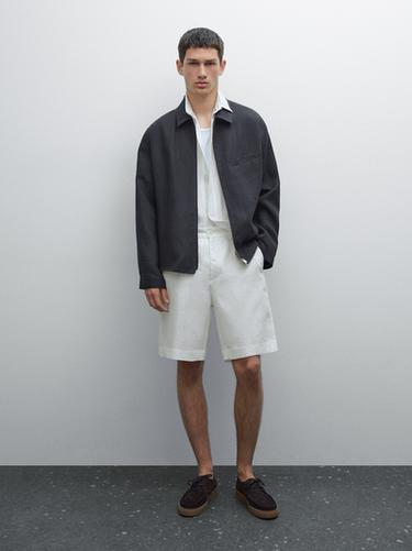 Zara Lightweight 100% linen Bermuda shorts - Oyster-white - Image 0