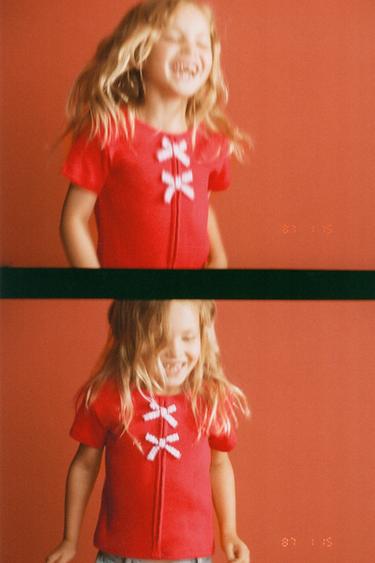 RIB T-SHIRT WITH BOWS - Red by Zara
