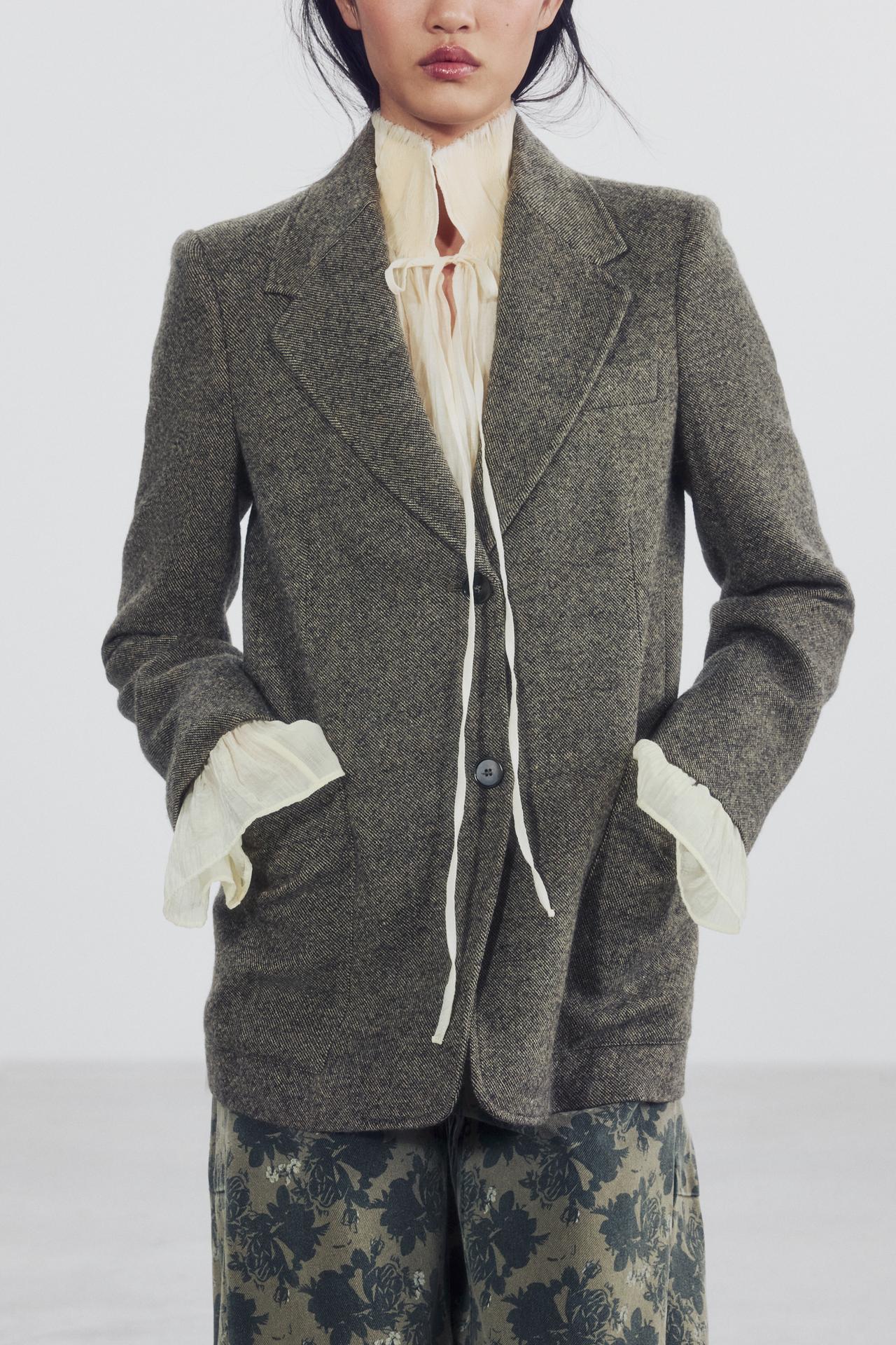 ZW COLLECTION WOOL STRAIGHT BLAZER — Beige marl