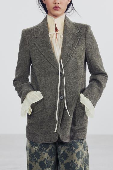 ZW COLLECTION WOOL STRAIGHT BLAZER — Beige marl 1