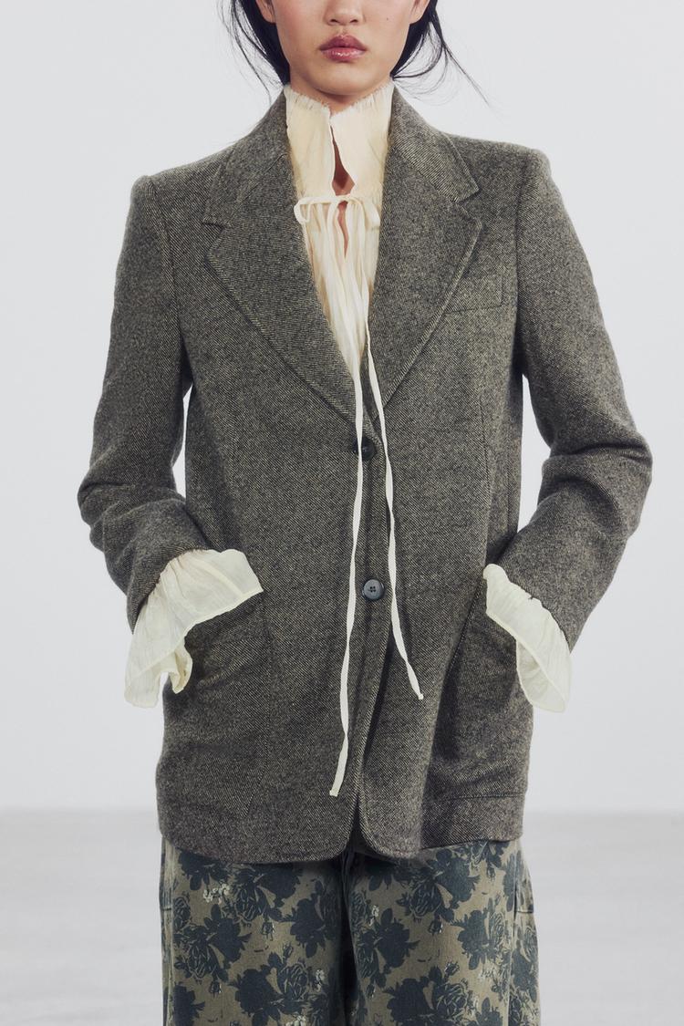 ZW COLLECTION WOOL STRAIGHT BLAZER — Beige marl