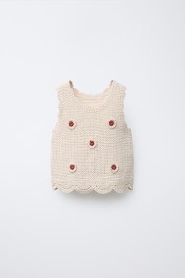 CROCHET KNIT TOP - Ecru by Zara