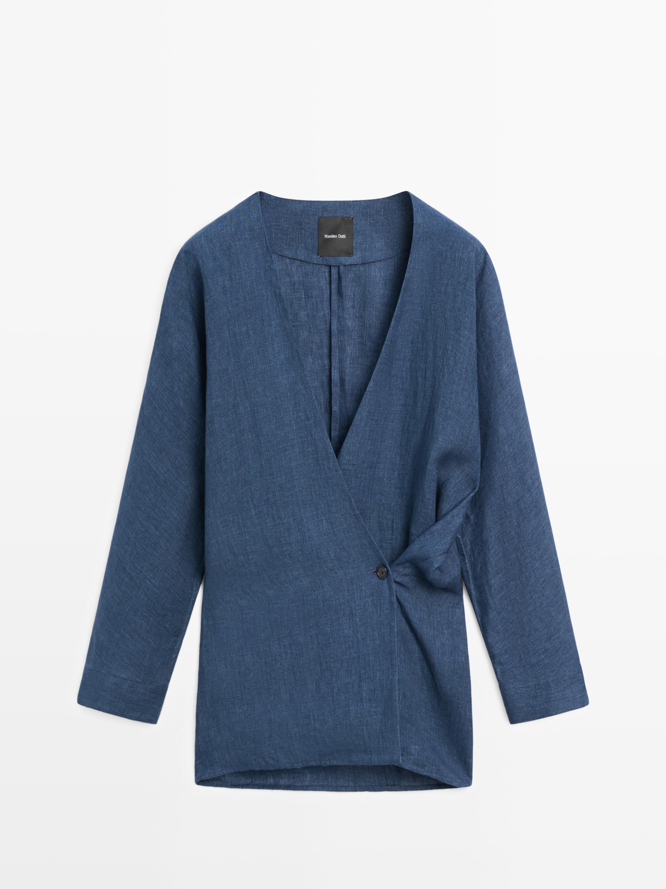 Linen total look denim-effect kimono