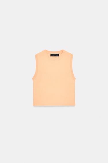 KNIT CROP TOP - Peach by Zara