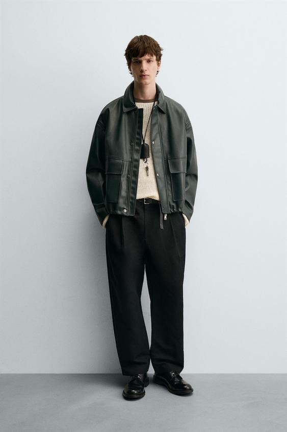 RELAXED FIT FAUX LEATHER JACKET