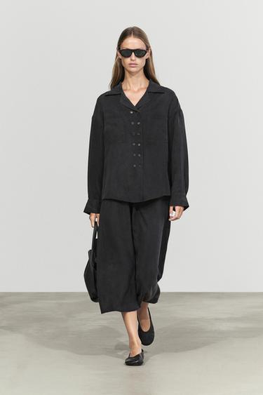 Fluid double-breasted shirt — Anthracite grey 1