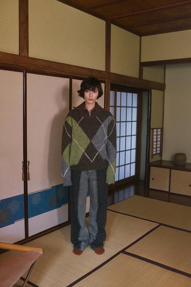 アーガイルニットセーターブラウン/グリーンZaraのアーガイルニットセーター - ブラウン/グリーン 