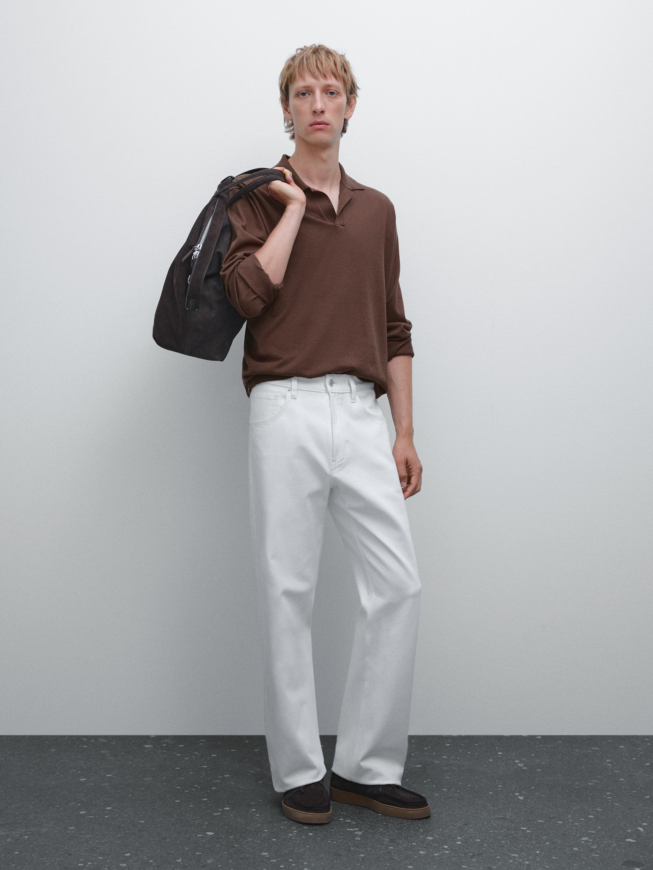 Pull polo en maille de coton et soie mélangés