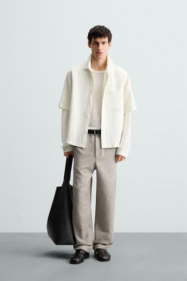 Zara TEXTURED REGULAR FIT PANTS - Mink
