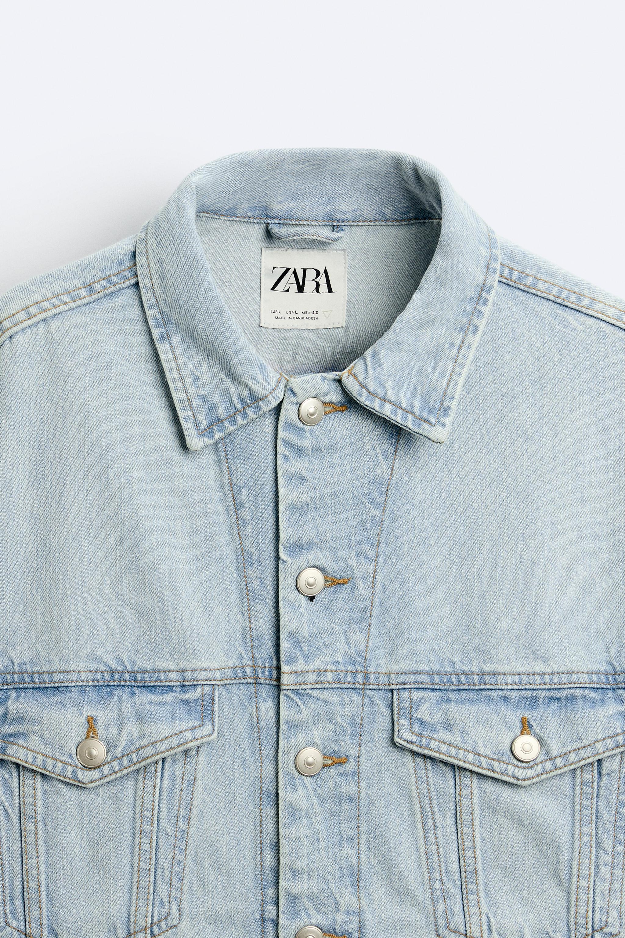 Zara Womens sale Light Blue Long Sleeve Button Down Crop Jean Denim Jacket Xs