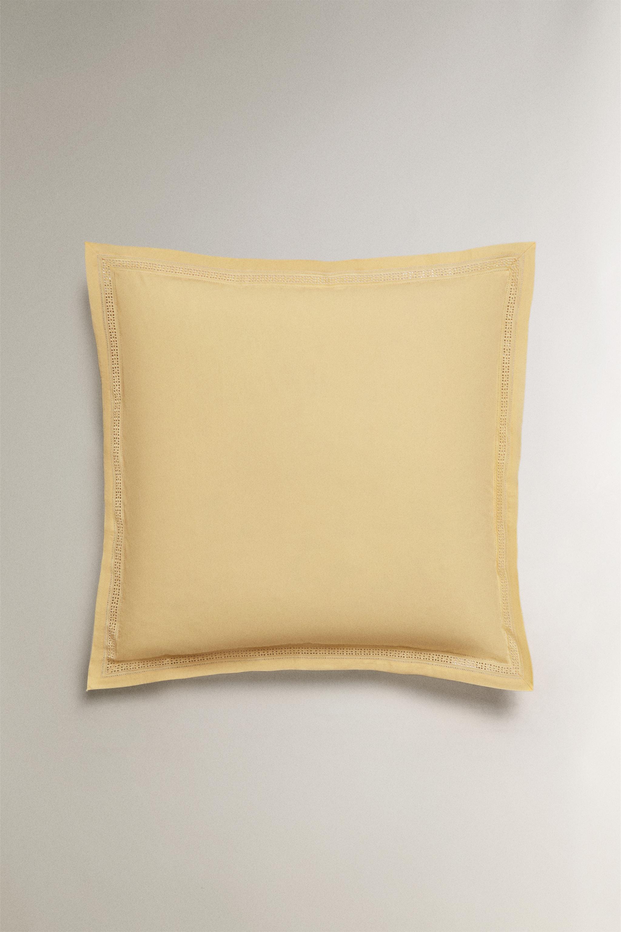 OPENWORK EMBROIDERED PILLOWCASE — Light yellow