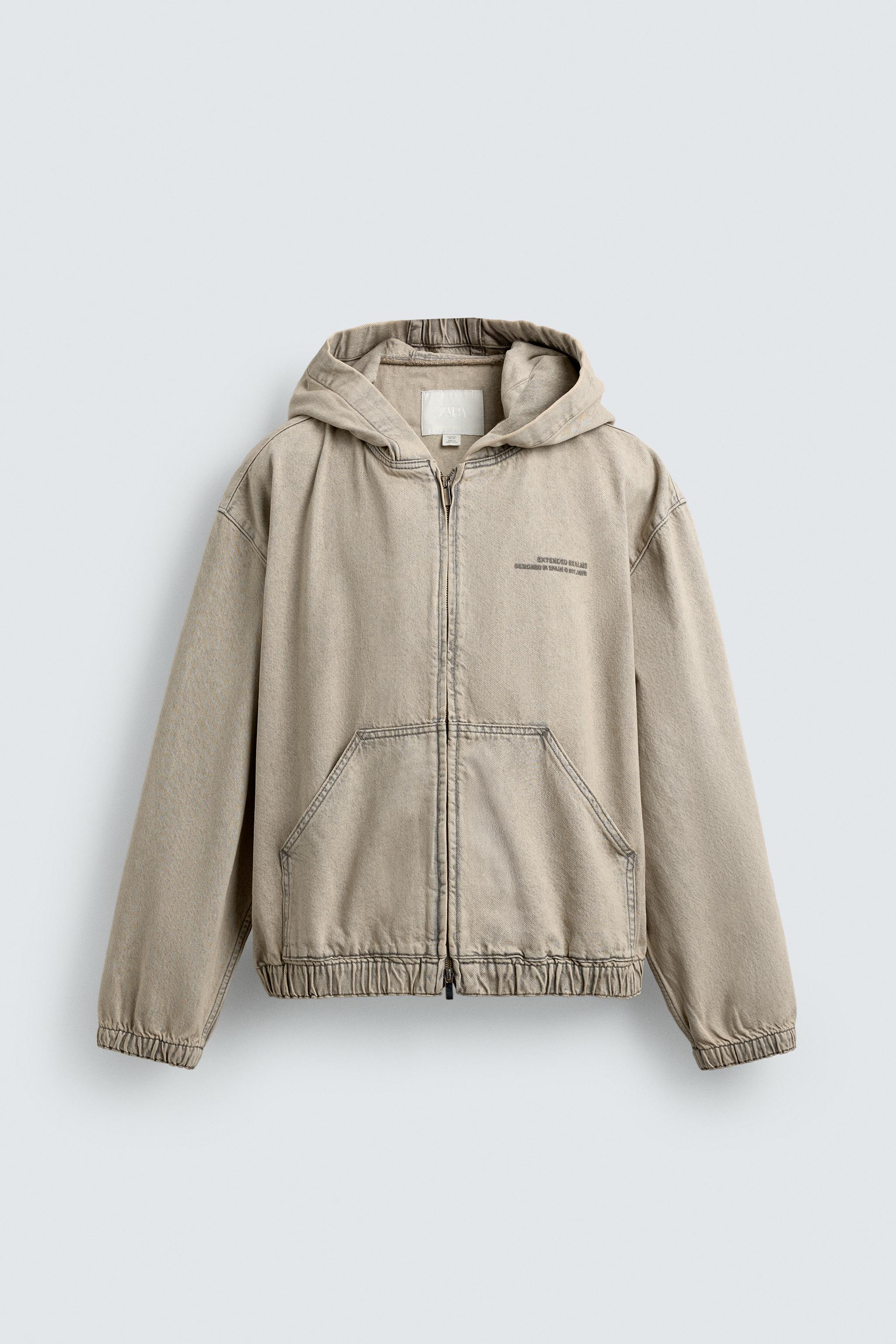 EMBROIDERED HOODIE DENIM JACKET - Ecru / Brown | ZARA United States
