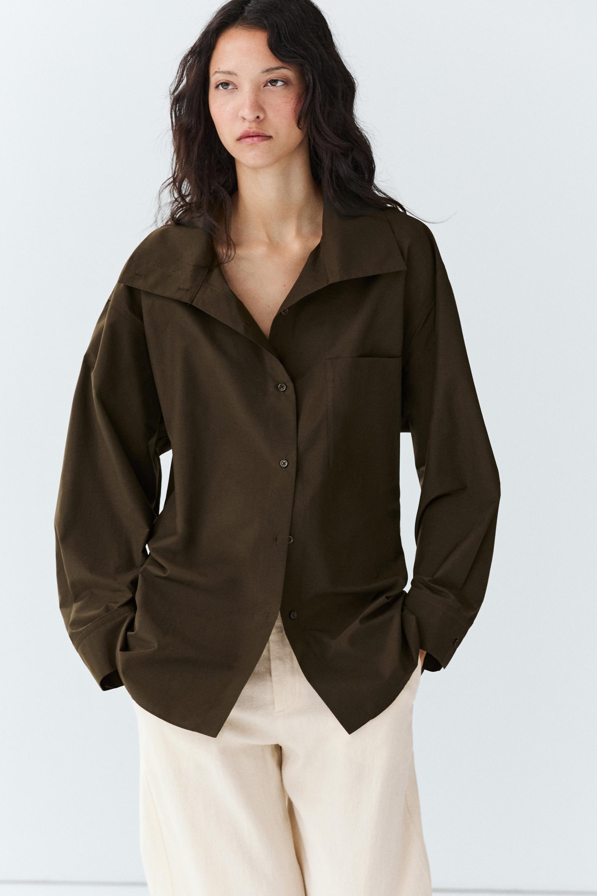 High collar overshirt with buckle detail — Khaki