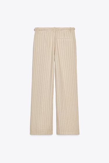 PANTALON RAYÉ CEINTURE TRESSÉE - Sable de Zara - Image 7