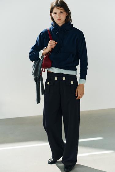 RECHTE BROEK MET CONTRASTERENDE KNOPEN - Marineblauw van Zara - Afbeelding 0